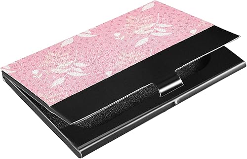 susiyo Pink Tender Floral Seamless Business Card Holder, Slim Business Name Card ID Case Pocket Organizer Professional PU Leather & Stainless Steel