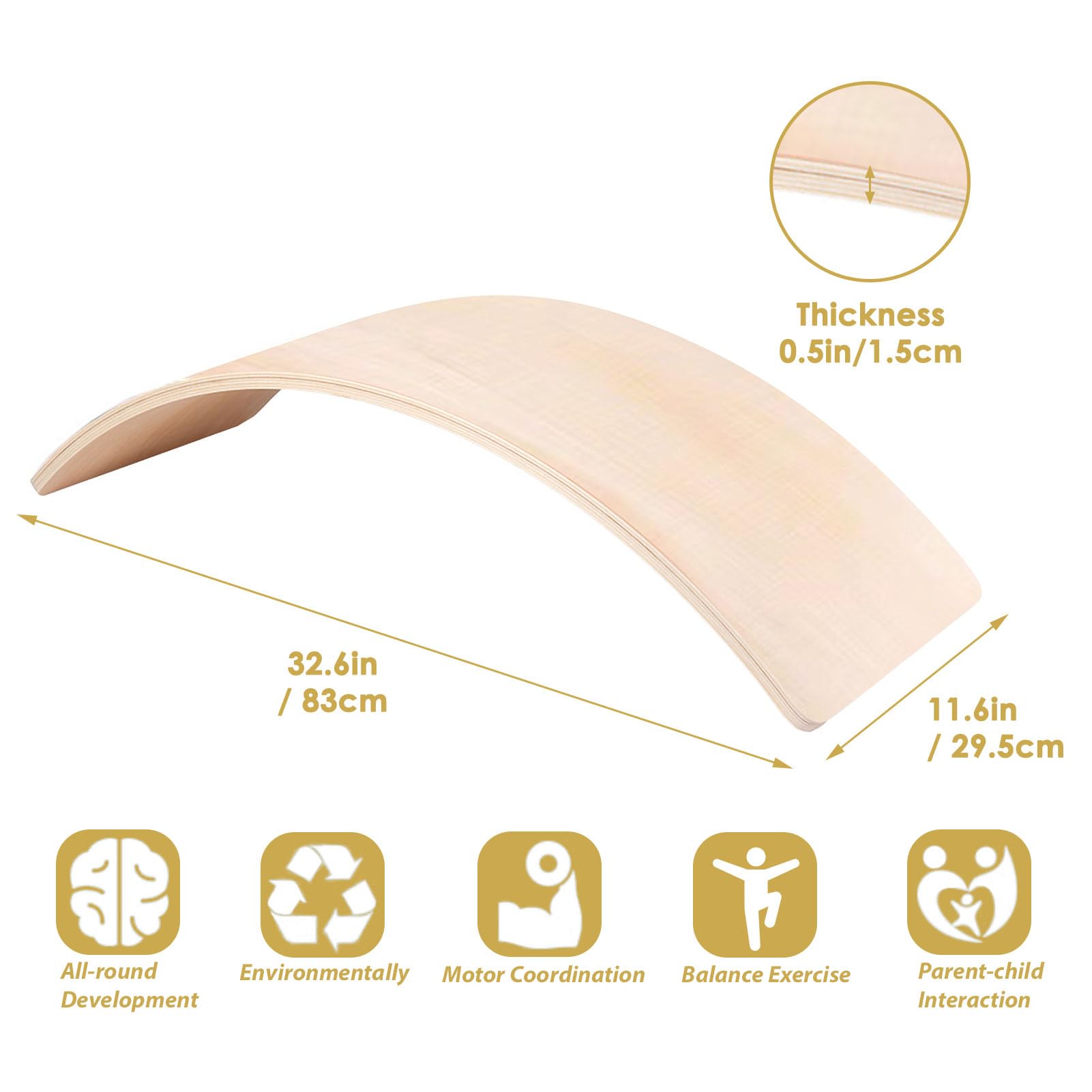 Tabla de Equilibrio Niños Balance Board Curva de Madera para Niño Equilibrio Niños Tabla de Balance Tabla Wobbel Madera Max.200 kg