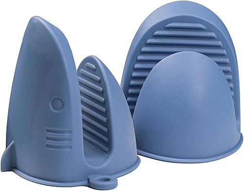 Manoplas de horno de silicona con forma de tiburón de dibujos animados, agarres de pellizco