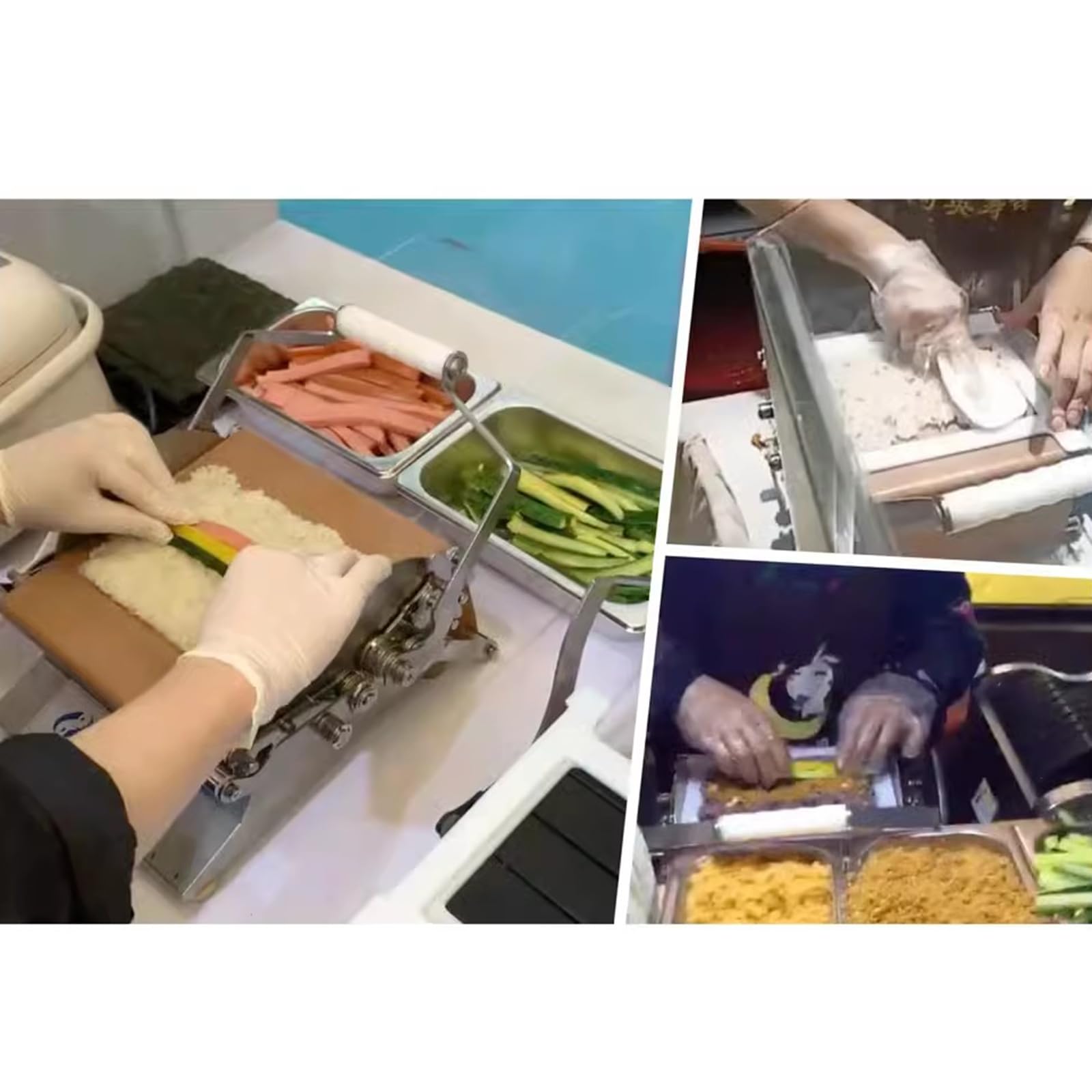Maszyna do robienia rolek do sushi, ręczna forma ze stali nierdzewnej z 3 okrągłymi rolkami do produkcji sushi w restauracji i domu