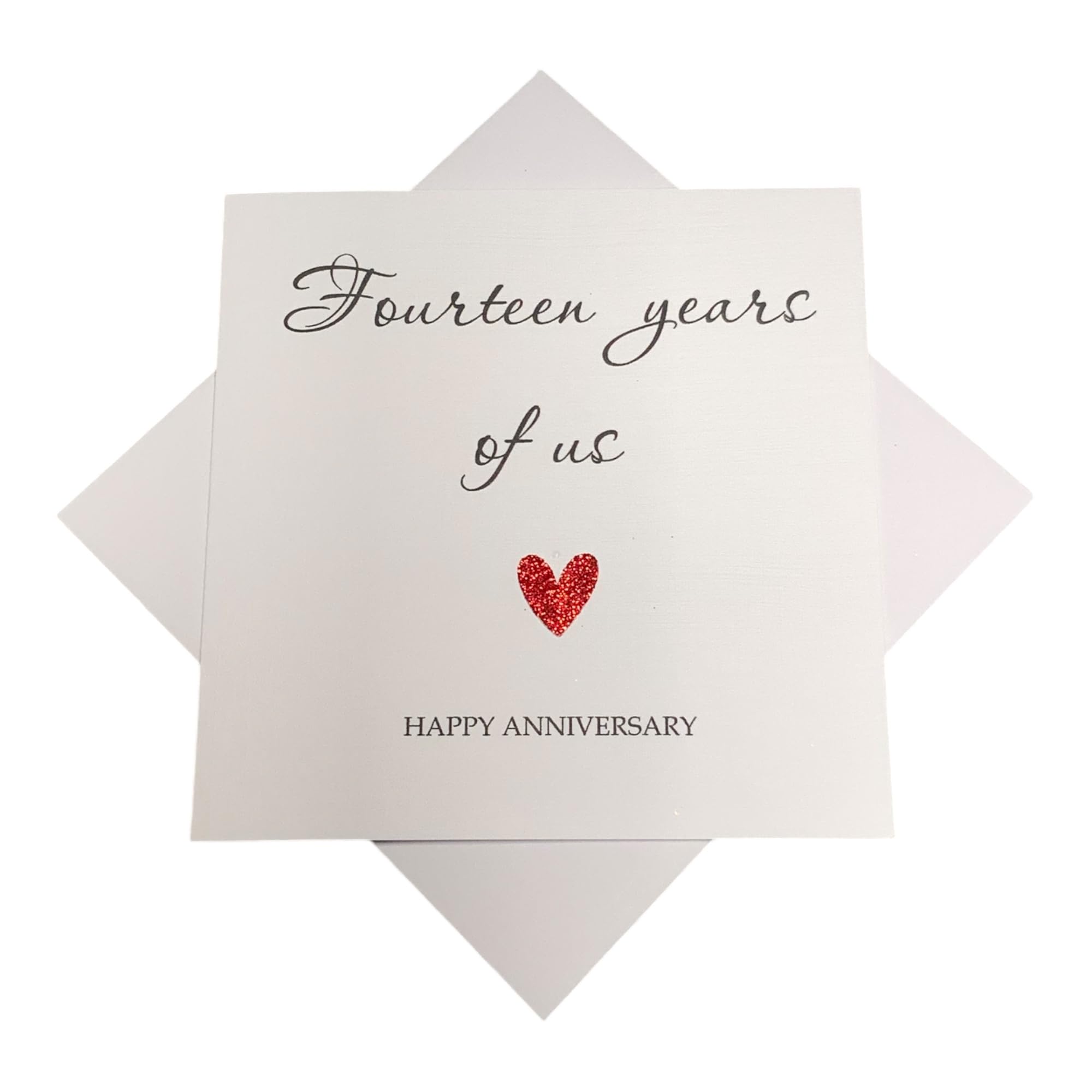 14th Wedding Anniversary Card - Ivory 14 Year Fourteenth Personalised Gift for Wife Husband Boyfriend Girlfriend Partner - Choose Glitter Heart - Various Designs (Year Of Us)