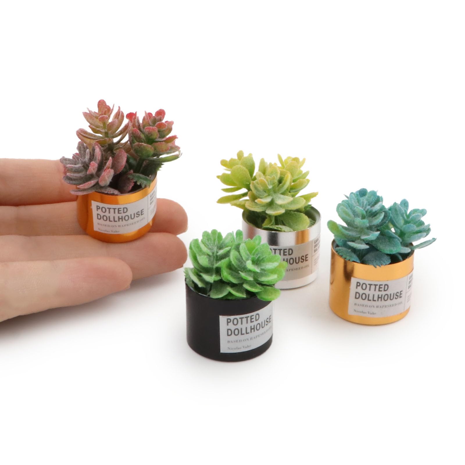 1/12 Dollhouse Accessories Miniature Green Plants 4 Pcs Dollhouse Decoration Mini Potted Plants for Doll House Fairy Garden Scene