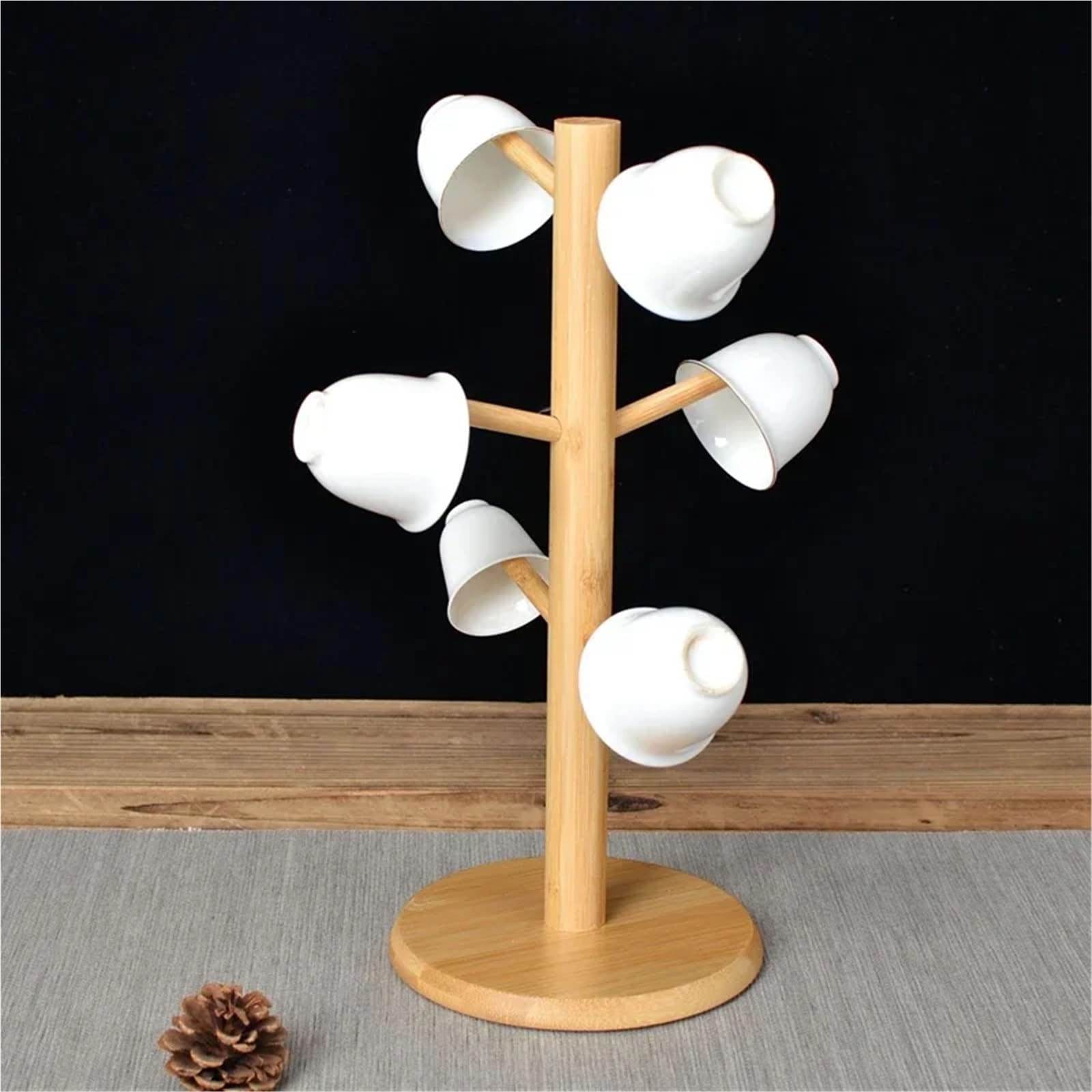 Becherhalter Baum Becher-Hängeregal, Getränkeregal mit 6 Haken, Baumform, Holz, Kaffee-/Teetassen-Aufbewahrungshalter, Ständer(Black)