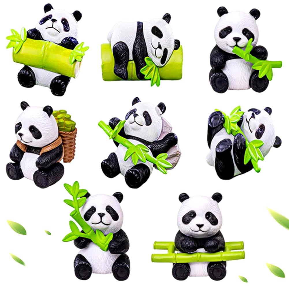 FCXVXCL Panda Figures, 6PCS Panda Figurines Toy Realistic Plastic Jungle Animals Figures Panda Cake Topper Panda Miniature Figurines Playset Educational Toys for Landscape Garden DIY Ornaments