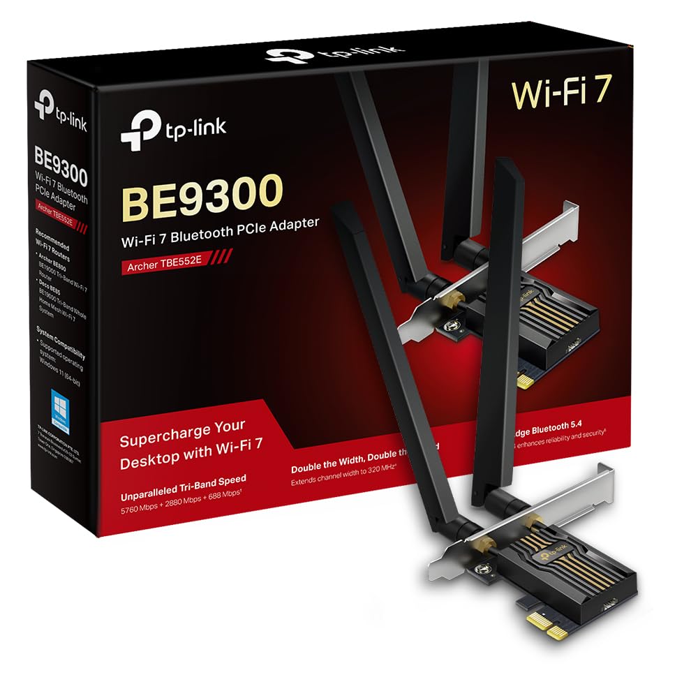 TP-Link Archer TBE552E PCIe Scheda WiFi BE9300Mbps WiFi 7, Scheda Bluetooth 5.4, WPA3, MU-MIMO, OFDMA, Scheda WiFi PC Fisso, Supporta Windows 11
