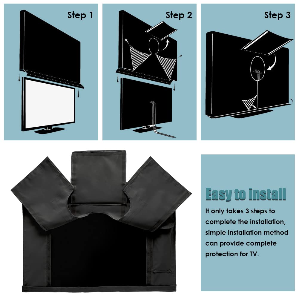 Copertura per TV da esterno impermeabile con patta frontale pellicola trasparente visibile per patio, TV a LED, protezione schermo LCD con telecomando (76-81,3 cm)