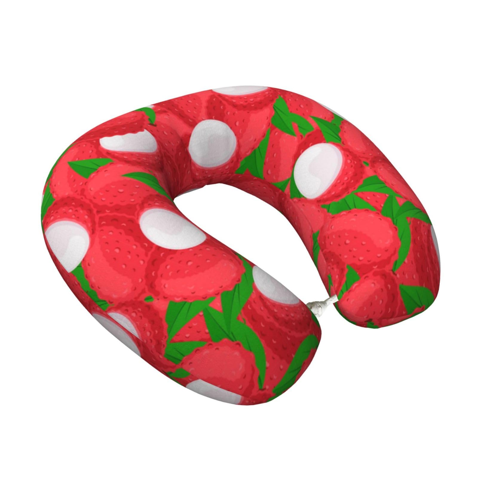 LKYMOH Fruit Of Lychee Pattern, Travel Neck Pillow U-Shaped Memory Neck Support Soft Comfortable With Washable Cover For Airplane Car Traveling and Office