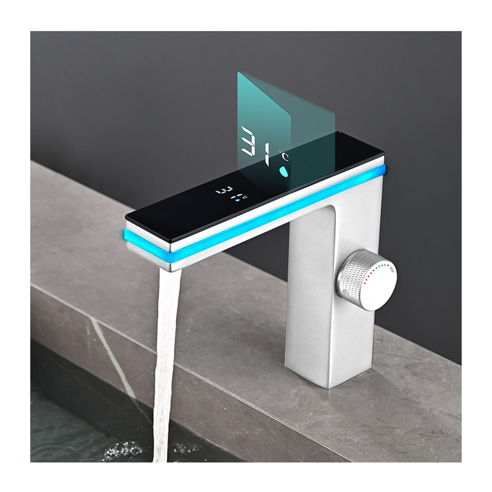 Grifo de baño con luz Ambiental LED y Pantalla Digital de Temperatura, Grifo Monomando para Lavabo de baño, Grifo Mezclador para Lavabo, Grifo para lavadero de Barra de RV
