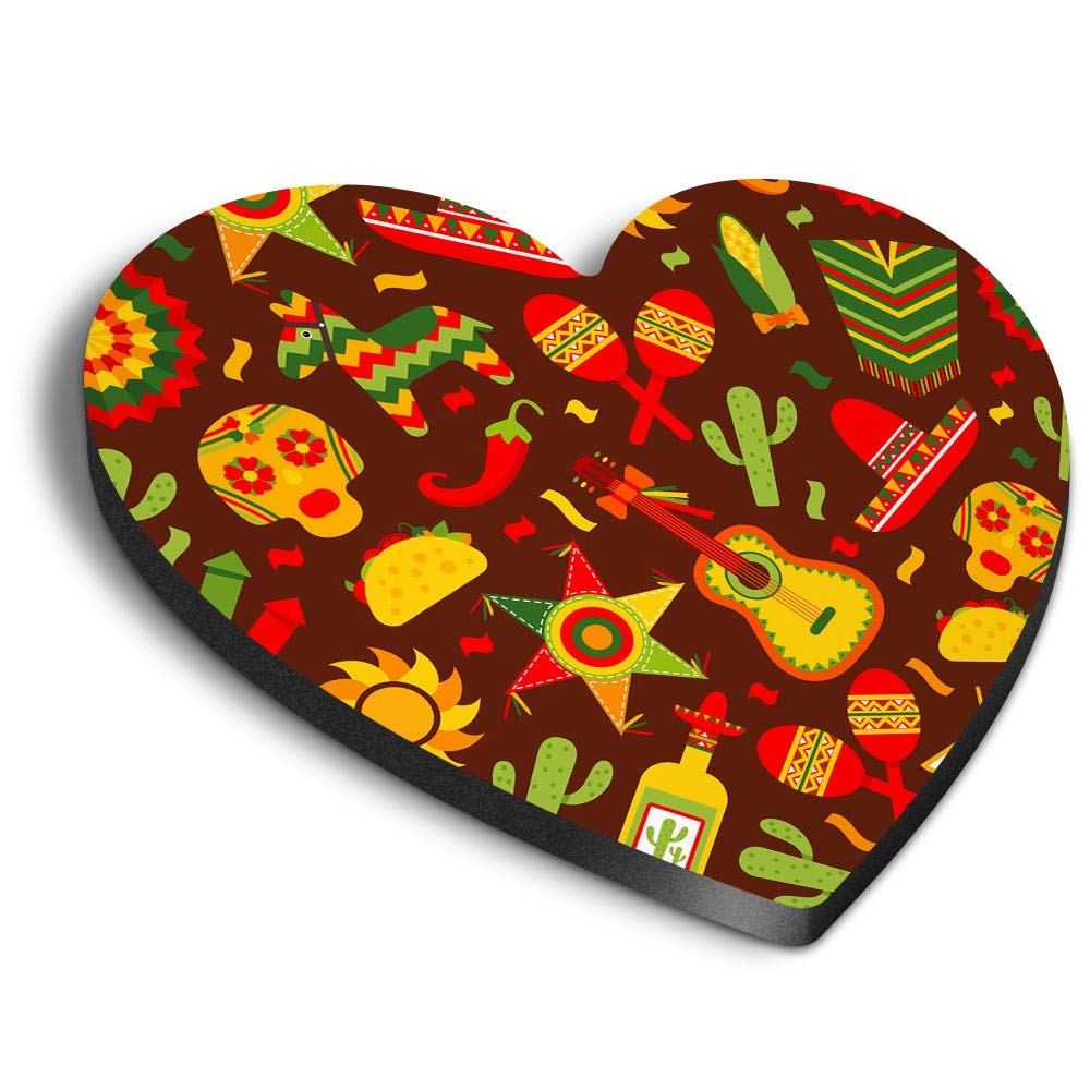 Destination Vinyl Ltd Multicolor 1 X Heart Mdf Magnets - Mexican Sombrero Guitar Food Mexico 14752
