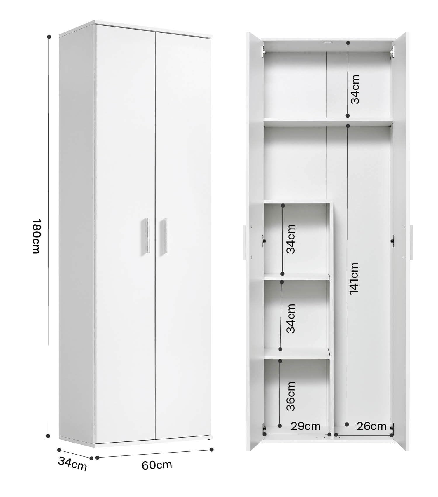 mokebo Mehrzweckschrank Besenschrank (60x180 cm) 'Der Lange' Made in Germany aus Holz auch als Haushaltsschrank Putzschrank Vorratsschrank Flurschrank Weiß
