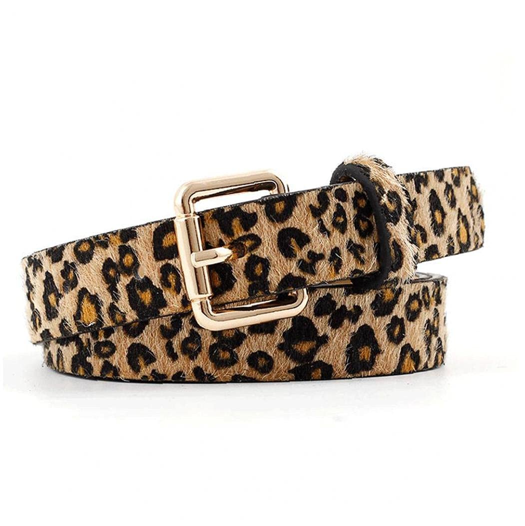 Tossper Women's Leopard Print Pu Leather Belt Retro Artificial Horse Hair Waistband For Girls