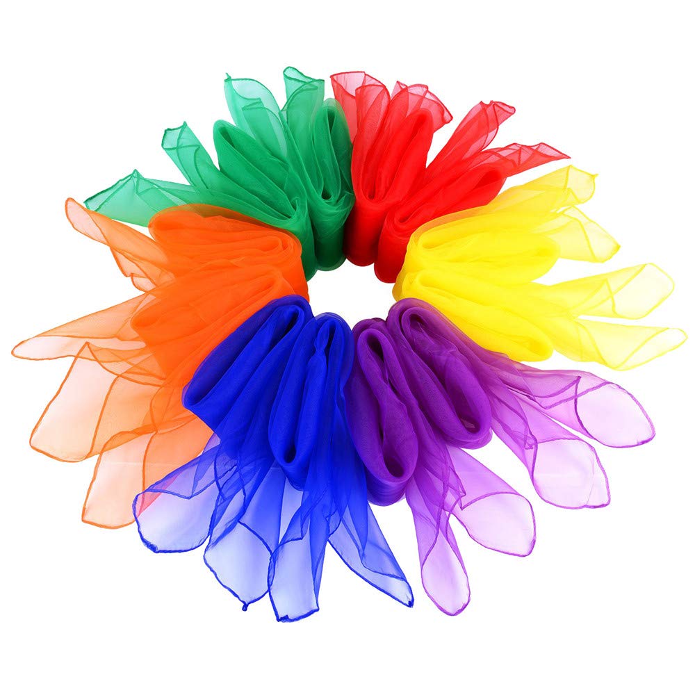 Kiseki Square Juggling Silk Dance Scarf Magic Tricks Scarves Movement Scarves Performance Props Accessories 12pcs 6 Colors, Multicolor, M