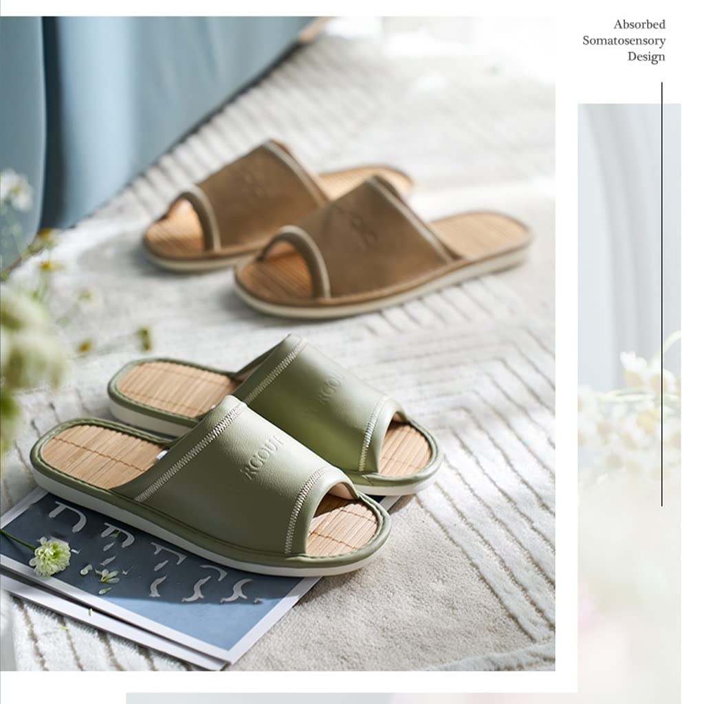 Zapatillas para Mujer de Interior, Zapatillas de Lino de algodón con Punta Abierta para Interiores de Cuero de PU, Zapatillas de Interior Antideslizantes de Verano de Lino Unisex de (Color: Verde,