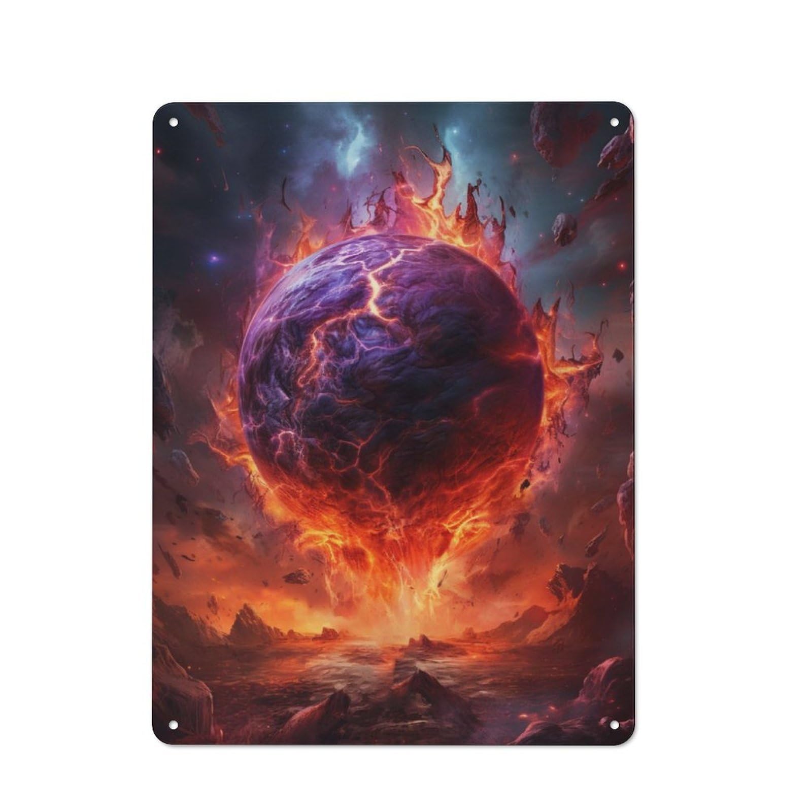 Retro Metal Sign with Destruction Planet Design 40x30cm, Retro Old Style Wall Plaque for Kitchen, Hallway, Bar Or Small Cafe
