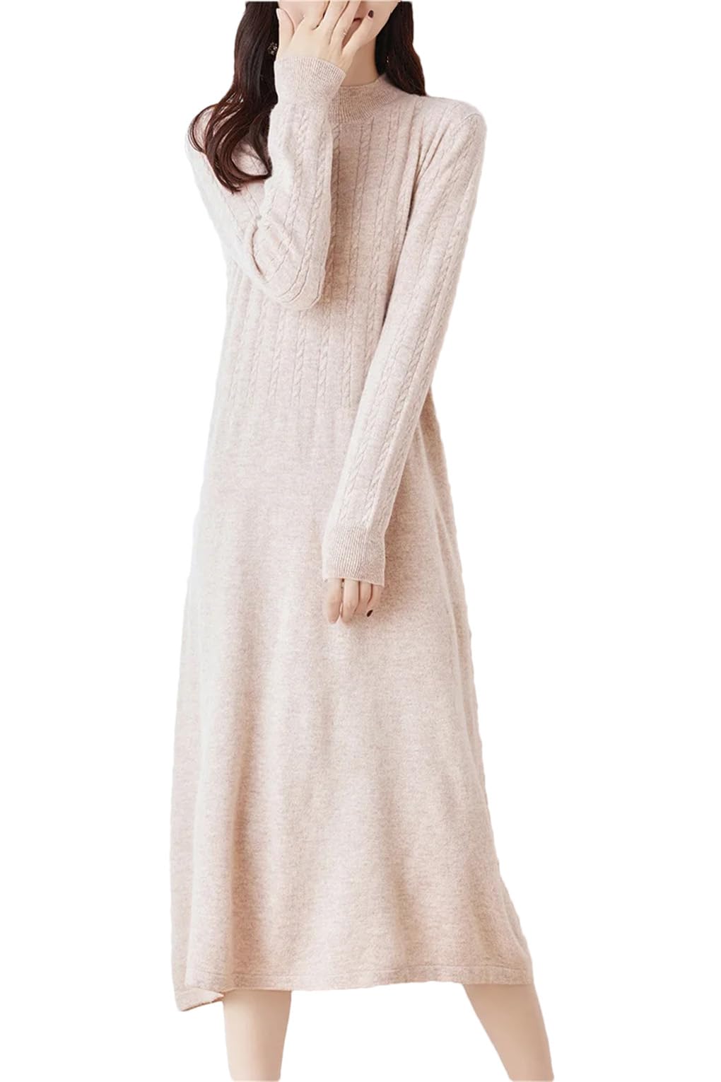 Maglione da donna in lana, a collo alto, vestibilità aderente, per autunno e inverno, lavorato a maglia