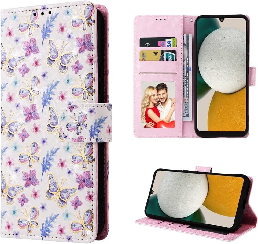 Image of ClickCase for Oppo Reno 15 5G Gold Plating Printed PU Leather Wallet Case Flip Cover with Card Holder & Kickstand,Magnetic Flip Cover for Oppo Reno 15 5G (Butterfly Floral)
