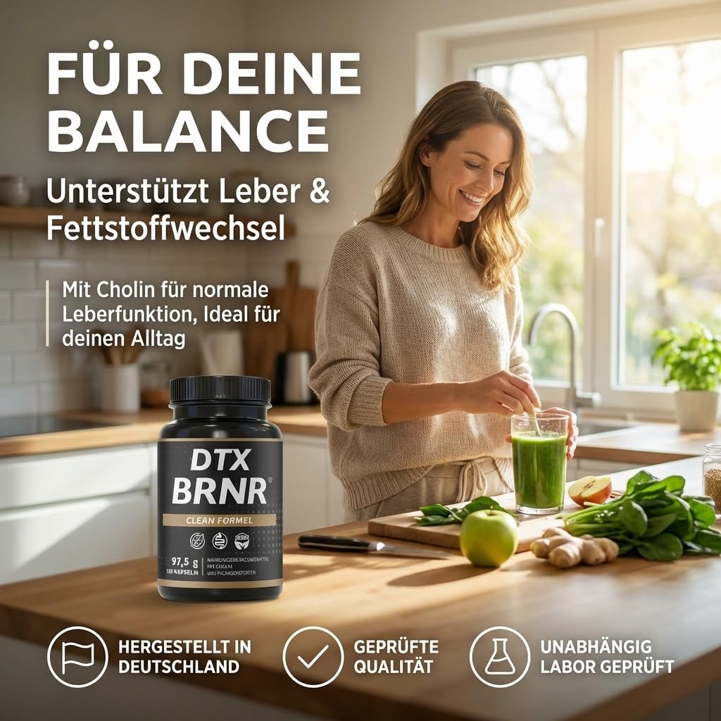 DTX BRNR Leber Komplex + Stoffwechsel Kapseln mit Cholin, Grüner Tee, Artischocke, Mariendistel, Löwenzahn & Kurkuma, 120 vegane Kapseln