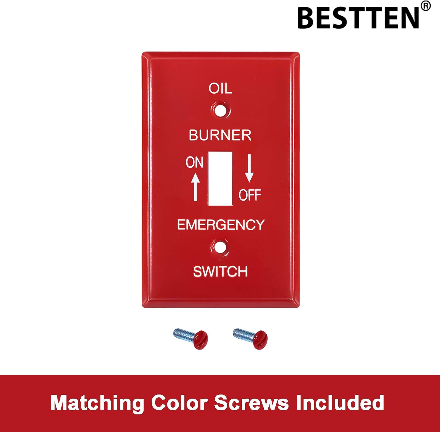 [2 Pack] BESTTEN 1-Gang Red, Emergency Oil Shut-Off Toggle Switch Metal Wall Plate, Standard Size, Code Compliant