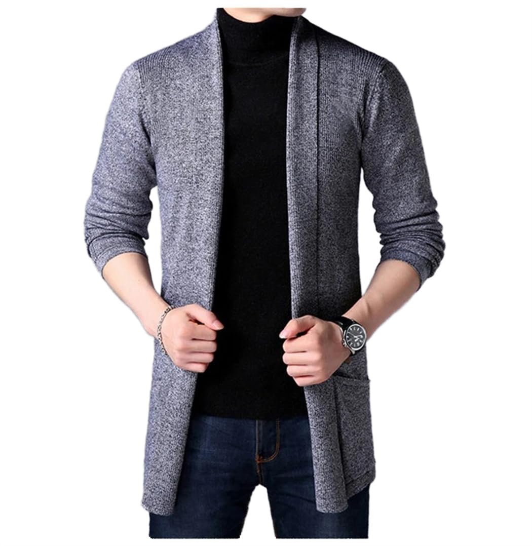Wekumgy Mens Cardigan Sweater Shawl Collar Cable Knit Cardiagn Long Winter Open Front Sweaters with Pockets Dark Grey