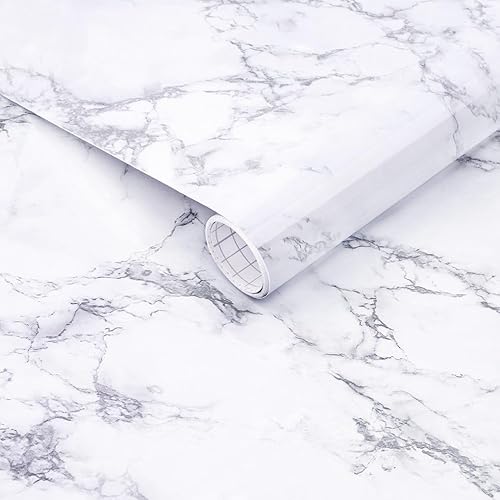 Arthome White Marble Contact Paper - Peel and Stick Wallpaper - Self-Adhesive & Removable Wall Paper for Furniture Desk, Kitchen Countertop, Cabinet, Shelf Liner, Wallcovering, (17"x120")