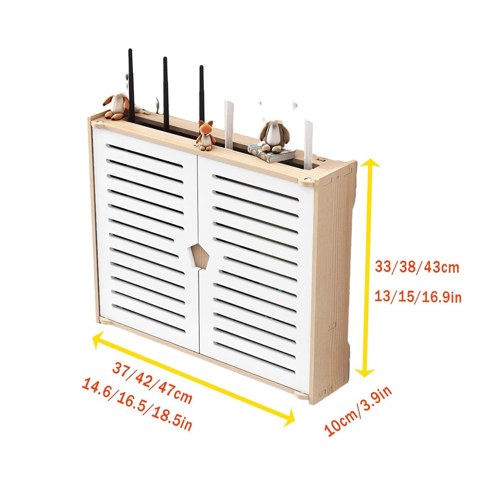 2-stufige WLAN Router Versteckbox für Steckdosenleiste, Kabelmanagement dekoratives Wand montiertes Heimmedien Aufbewahrungsregal, Holz(47x10x43cm)