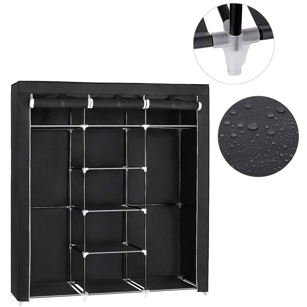Armario Tela con Cremallera,Organizador Portátil Guardarropa Resistente al Agua/Polvo - Zapatero de Textil ,Armario Tela Plegable - Organizador Textil Plegable, Zapatero(negro, 175*150*45cm)