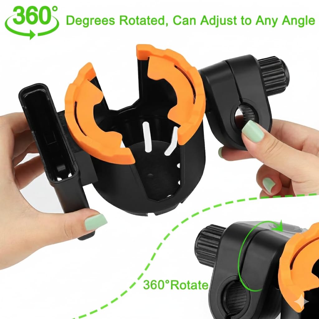 Safe-O-Kid Universal 2-in-1 Stroller Cup Holder with Phone Holder | Drink & Mobile Holder for Stroller, Bike, Walker & Wheelchair | Orange 4