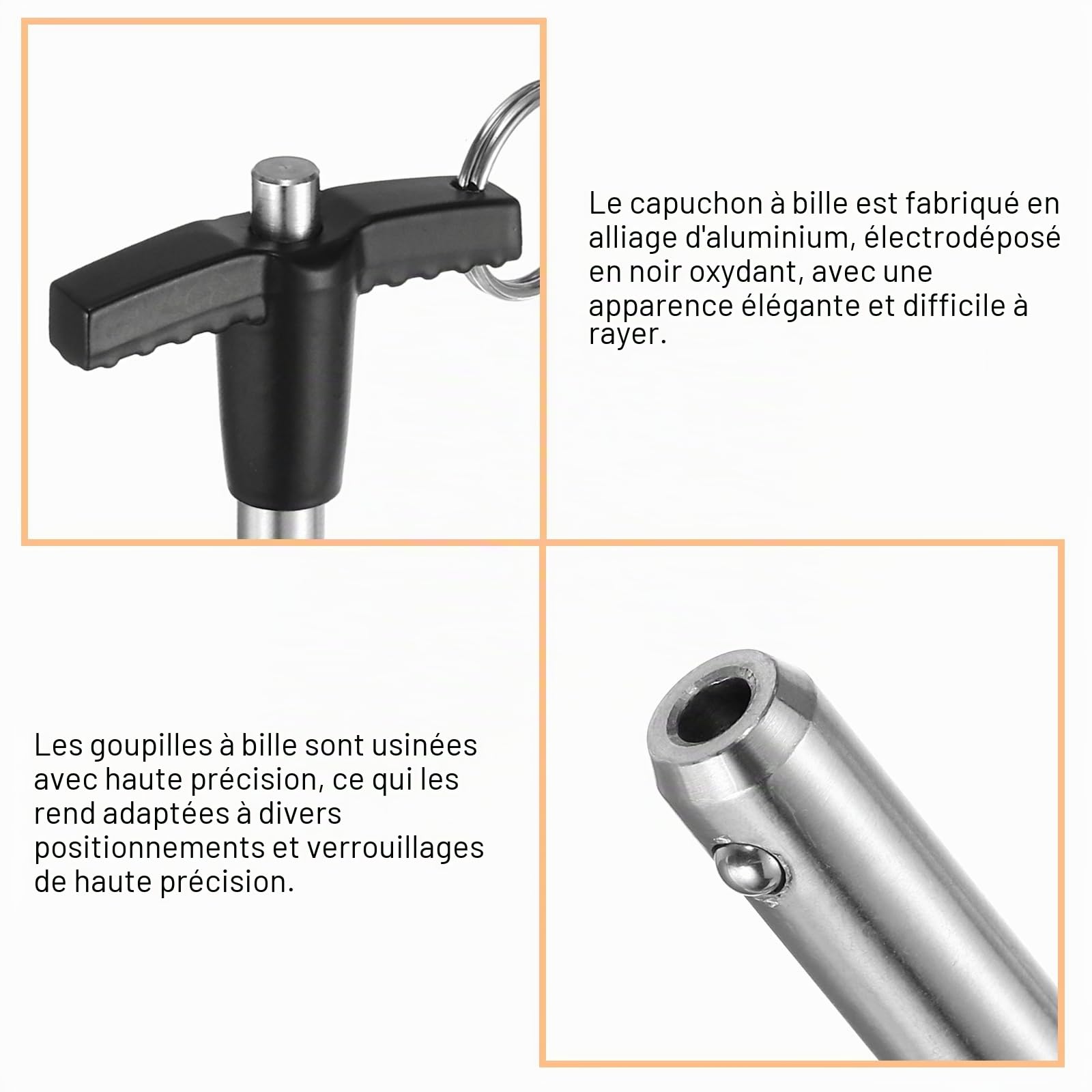 QUARKZMAN 2Pcs Goupilles de Verrouillage de Poignée en T, 8mm x 40mm Longueur d'Utilisation Acier Inoxydable Bouton-Poussoir à Libération Rapide