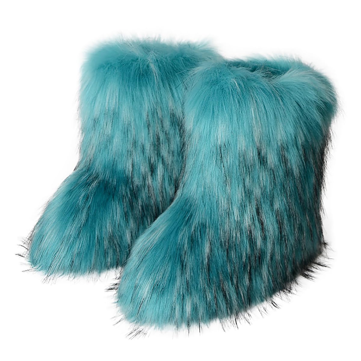 Eosxrp Furry Faux Fur Boots Women's Winter Shoes Woman Fluffy Warm Snow Boots Mid-Calf Comfortable Outdoor Flat