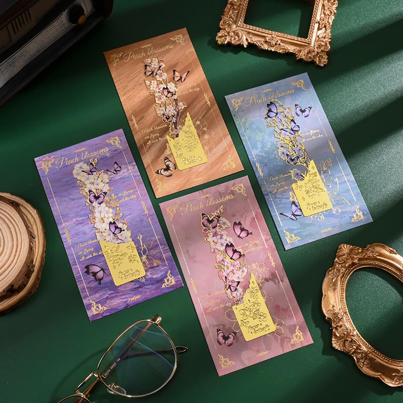Image of Butterfly Metal Bookmark Set of 4, Vintage Cutout Rose Flower Sunflower Tassel Decorative Book Markers for Books, Textured Reading Accessories Gifts for Women Men Students