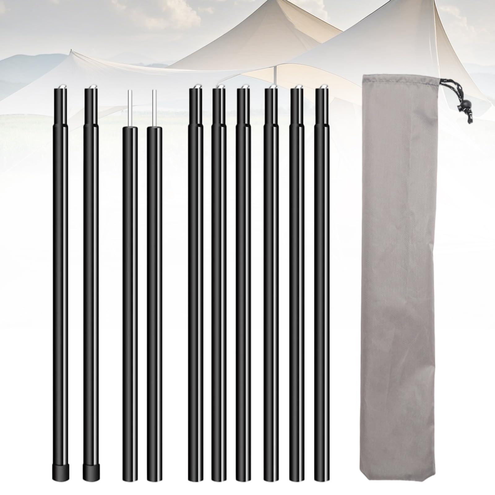 BORDEAG Zeltstangen, 2 Stück Zeltstange Teleskopstange, Höhenverstellbar 43-200 cm Sonnensegel Stange, Outdoor Camping Zeltstange Mit Aufbewahrungstasche Für Tarp, Zelt, Sonnensegel Oder Plane
