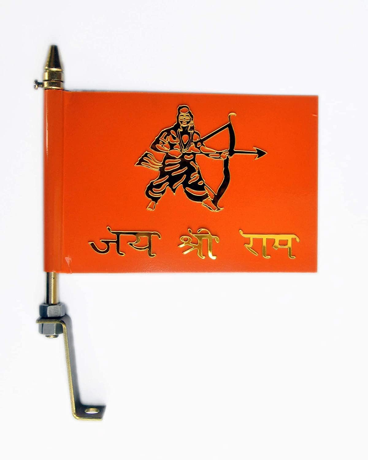 DECTEMS 3D Print Jai Shree Ram Car Flag with Big Golden Metal Rod – Universal Fit for Car Bonnet and Bikes – Religious Vehicle Decor Accessory-image-8