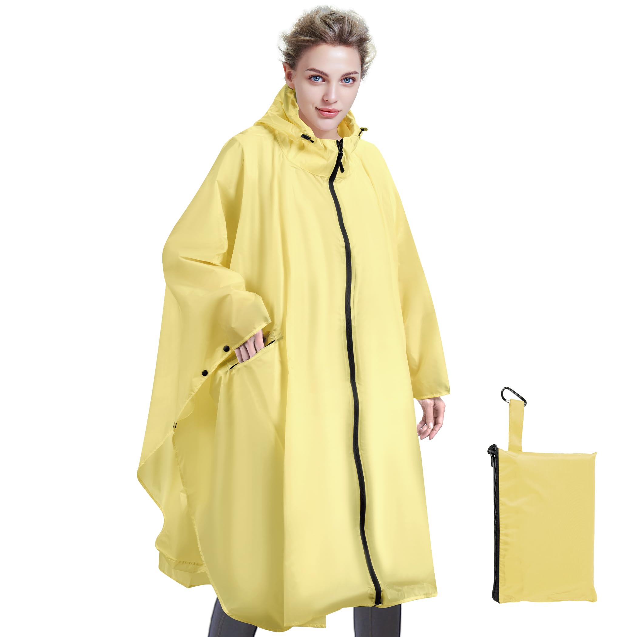 Sensong Regenponcho für Damen, Unisex Regenjacken Regencape, Wasserdicht mit Kapuze und Reißverschluss Wiederverwendbar Regenmantel für Wandern Camping Radfahren Reisen