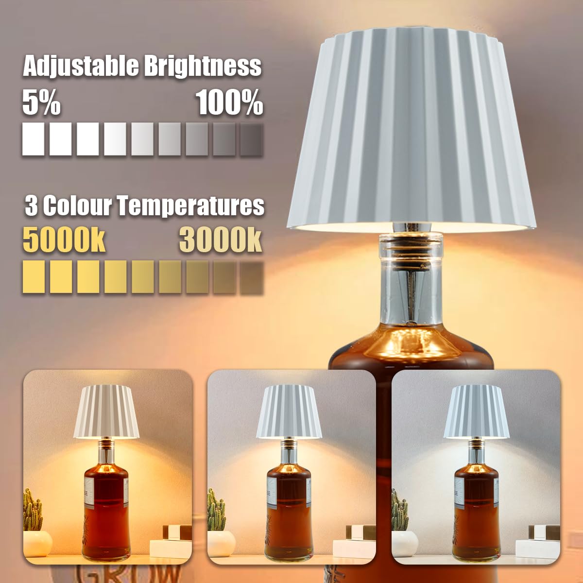 Lampada Per Bottiglia Ricaricabile LED - Controlo Touch, 3 Modalità Luce, Impermeabile IP54, Con 2 Teste - Foto 12