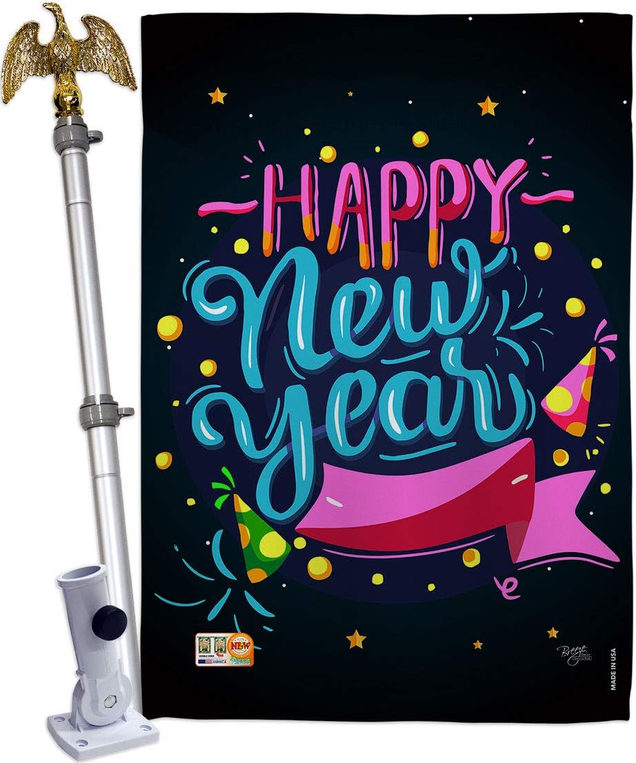 Popping Happy New Year House Flag Clock Countdown Champagne Party Fireworks Celebrate Small Decorative Gift Yard Banner Made In USA 28 X 40