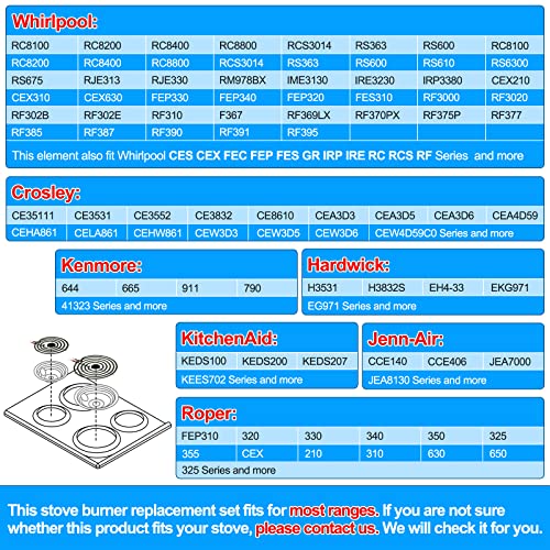 S-Union 4 Pack MP22YA Electric Range Burner Element Unit Set - 2 pcs MP15YA 6" and 2 pcs MP21YA 8" Replacement for Hardwick & Kenmore & Maytag & Norge & Whirlpool Electric Range Stove