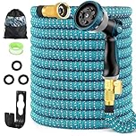 Expandable Garden Hose Water Hose 50ft,Flexible Garden Hose with 10 Function Nozzle Multifunctional Watering Hose with Brass Connector,Hook and Storage Bag, Flexible Pipe for Garden,Watering,Blue