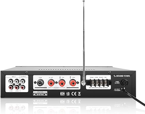 Miniatura 3 de Sound Town Amplificador Bluetooth para restaurante comercial + juego de altavoces colgantes, con un amplificador de 2 zonas de 70 V100 V con