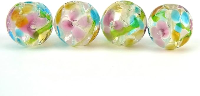 Amazon とんぼ玉 R2m 12mm ガラスビーズ ４個 クリア 水中花 花柄 トンボ玉 パーツ ビーズ ストーン 通販