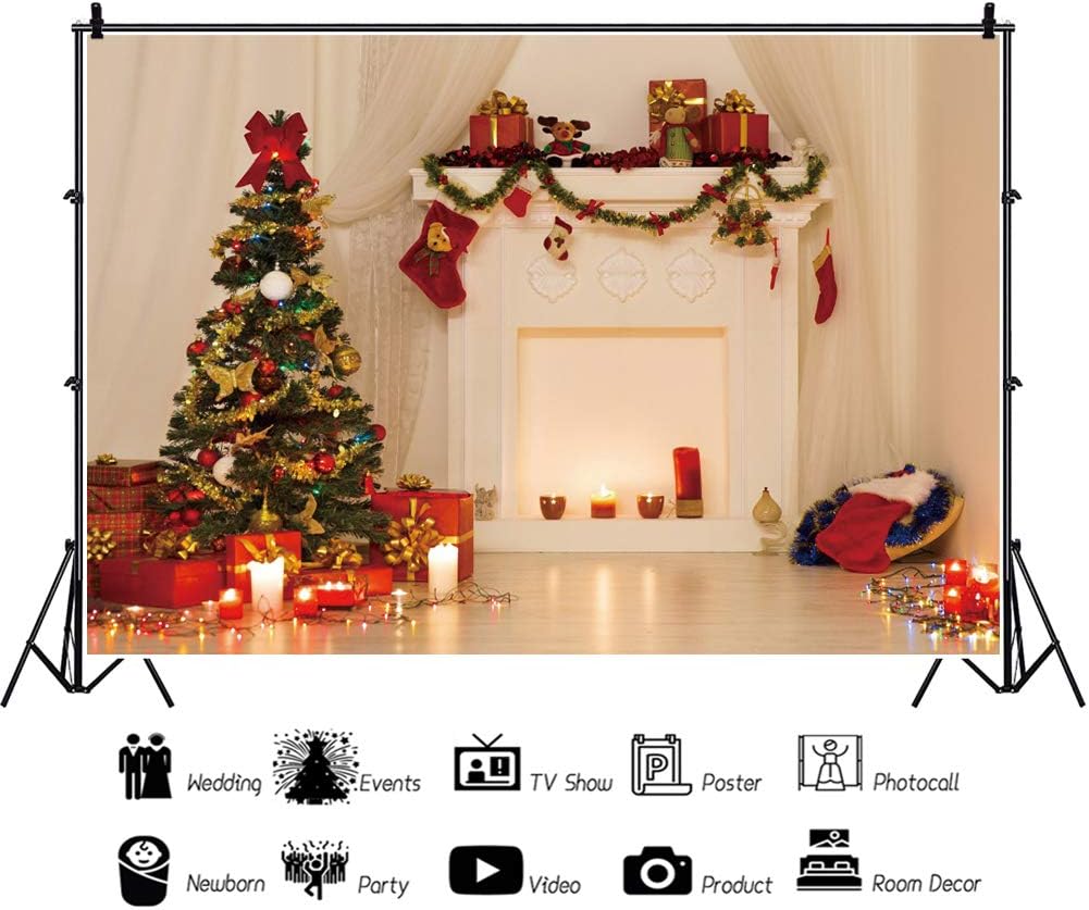 Buу 2 gеt 3 DASHAN 10x6.5ft Vinyl Christmas Tree Fireplace Backdrop Living Room Stocking Decor White Curtain Photography Background for Family New Year Eve Christmas Party YouTube Photo Props