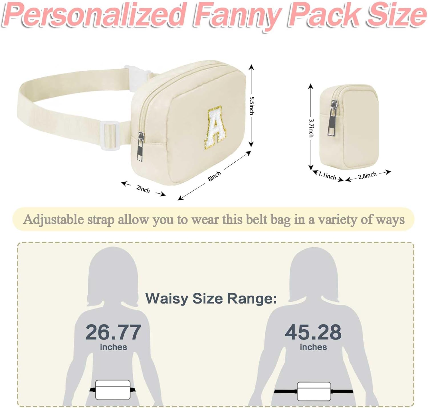 GhvyenntteS Fanny Pack for Girls Kids - Birthday Gifts for 3 4 5 6 7 8 9 10 11 12 13 Years Old Girls, Initial Fanny Pack Belt Bag Purse, Fashion Waist Packs for Teen Daughter Sister, Beige A - Image 3