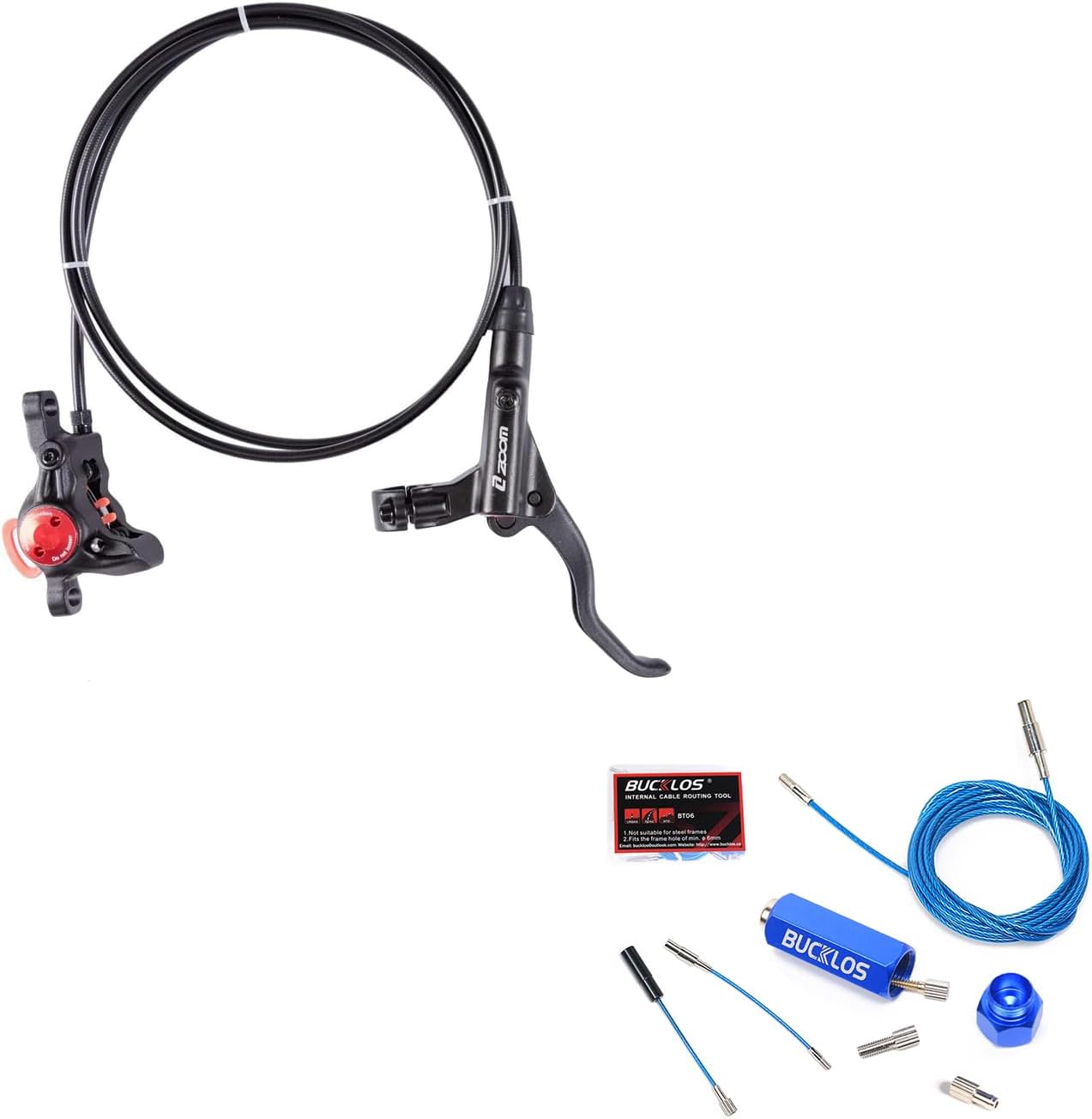 BUCKLOS Black MTB Hydraulic Disc Brakes Mountain Bike Right Rear 1450mm Hydraulic Brake and Bike Internal Cable Routing Tool Kit Compatible with 4-5.5mm Cable Housing