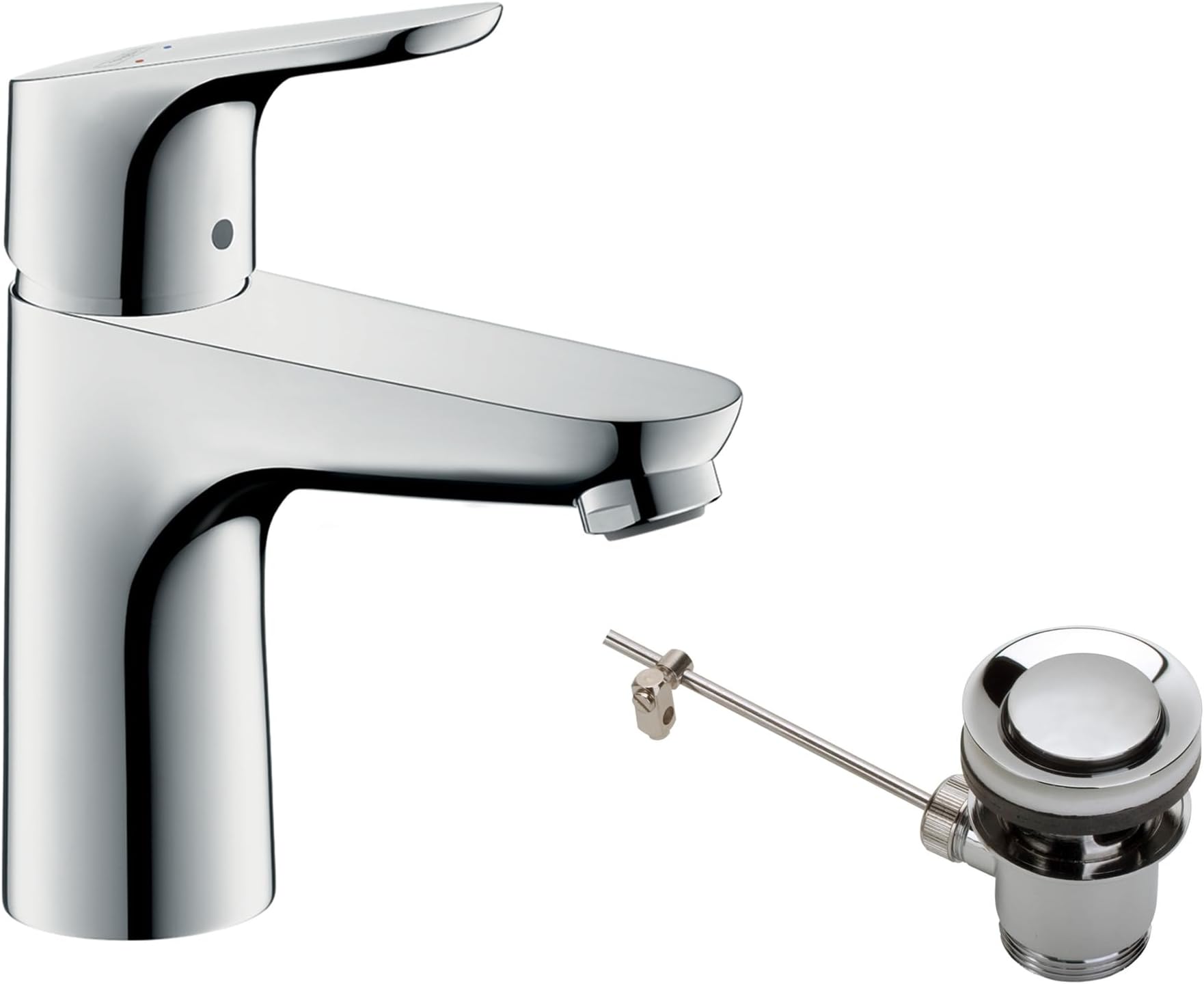 Focus - bathroom tap with pop-up waste set, bathroom sink tap with spout height 94 mm, basin mixer tap water-saving (EcoSmart), chrome, 31607000