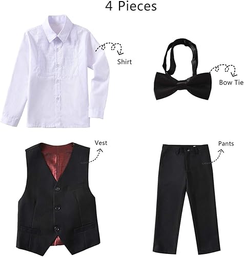Miniatura 2 de Conjunto de traje formal para niños, camisa de vestir con corbatín y pantalones, trajes de esmoquin para niños pequeños