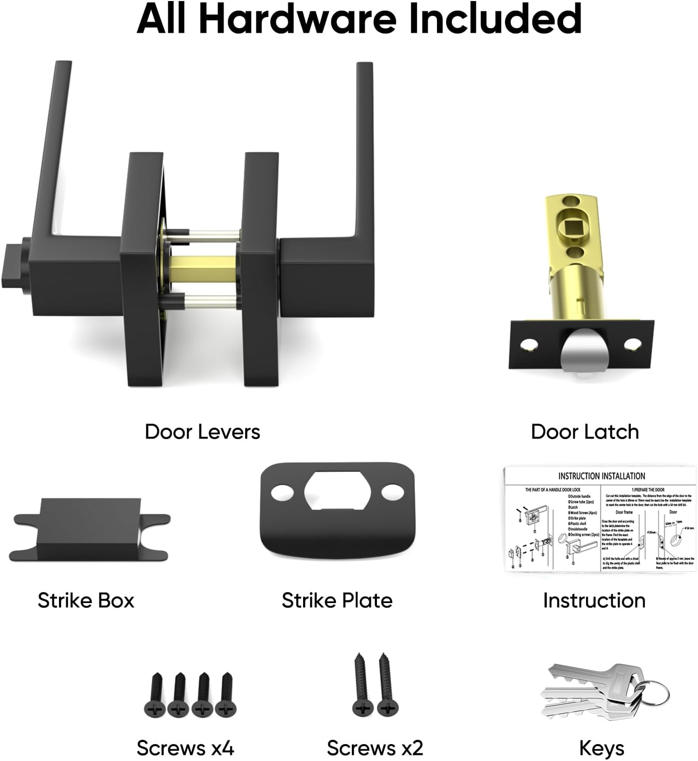 Exterior Door Handle, Keyed Entry Door Knobs, Black Door Handle, 10 Pack Heavy Duty Door Locks Set, Not Keyed Alike, Reversible Lever, for Bed/Bath/Front Door, Matte Black