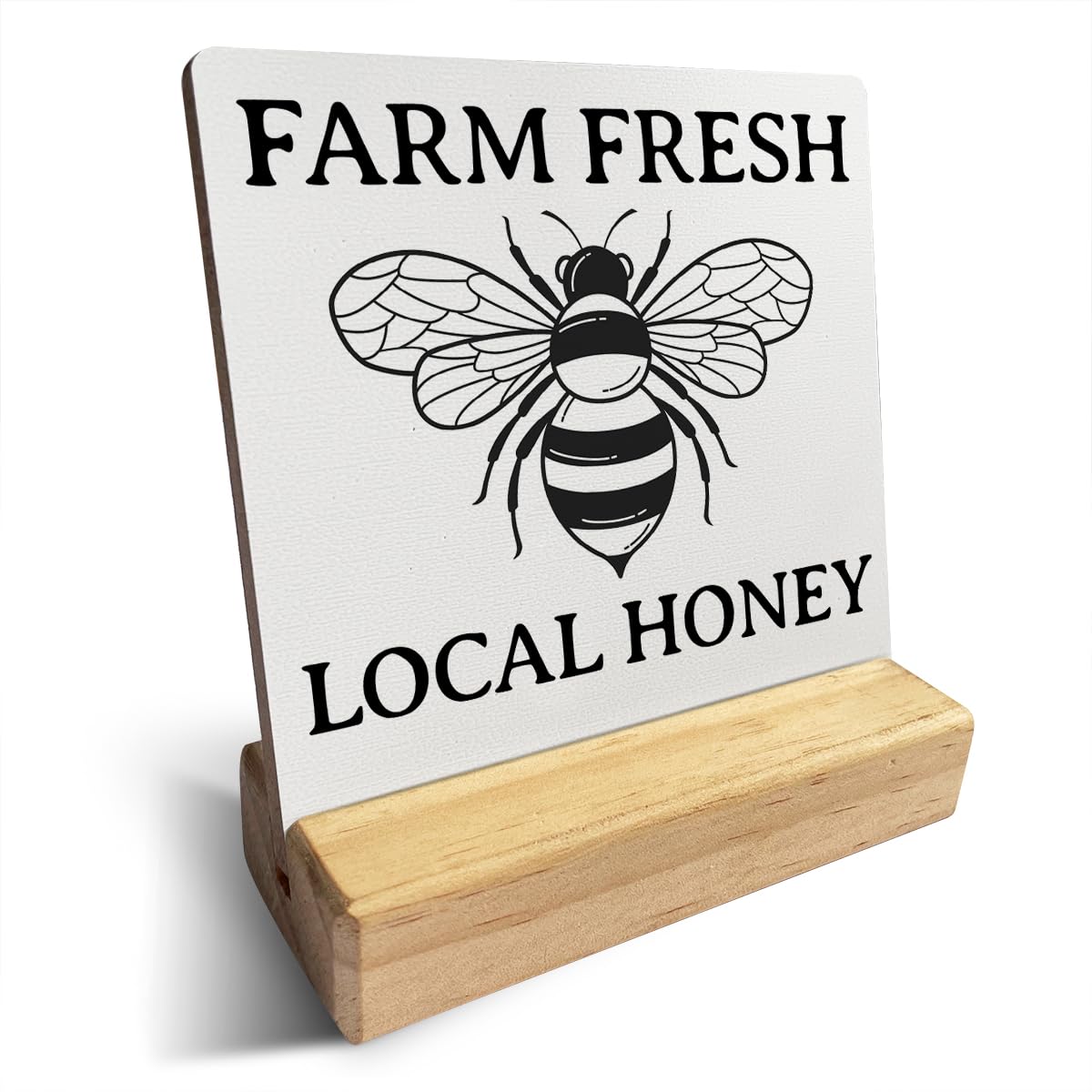 Country Farm Fresh Local Honey Wooden Plaque Sign Desk Decor Rustic Summer Desk Sign Decor for Home Farmhouse 4 x 4 Inches