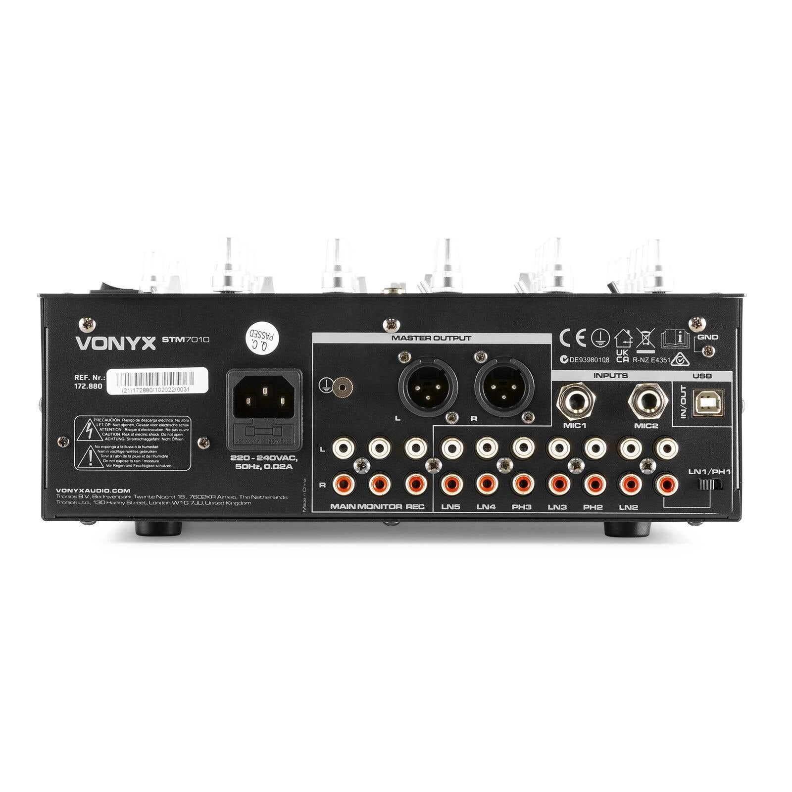 Vonyx STM-7010 - Mezclador de DJ 4 canales con entrada USB, mesa de mezclas, mezclador de DJ, entradas MIC, DMX, crossfader, medidor VU, mezclador de audio, mezclador de 4 canales