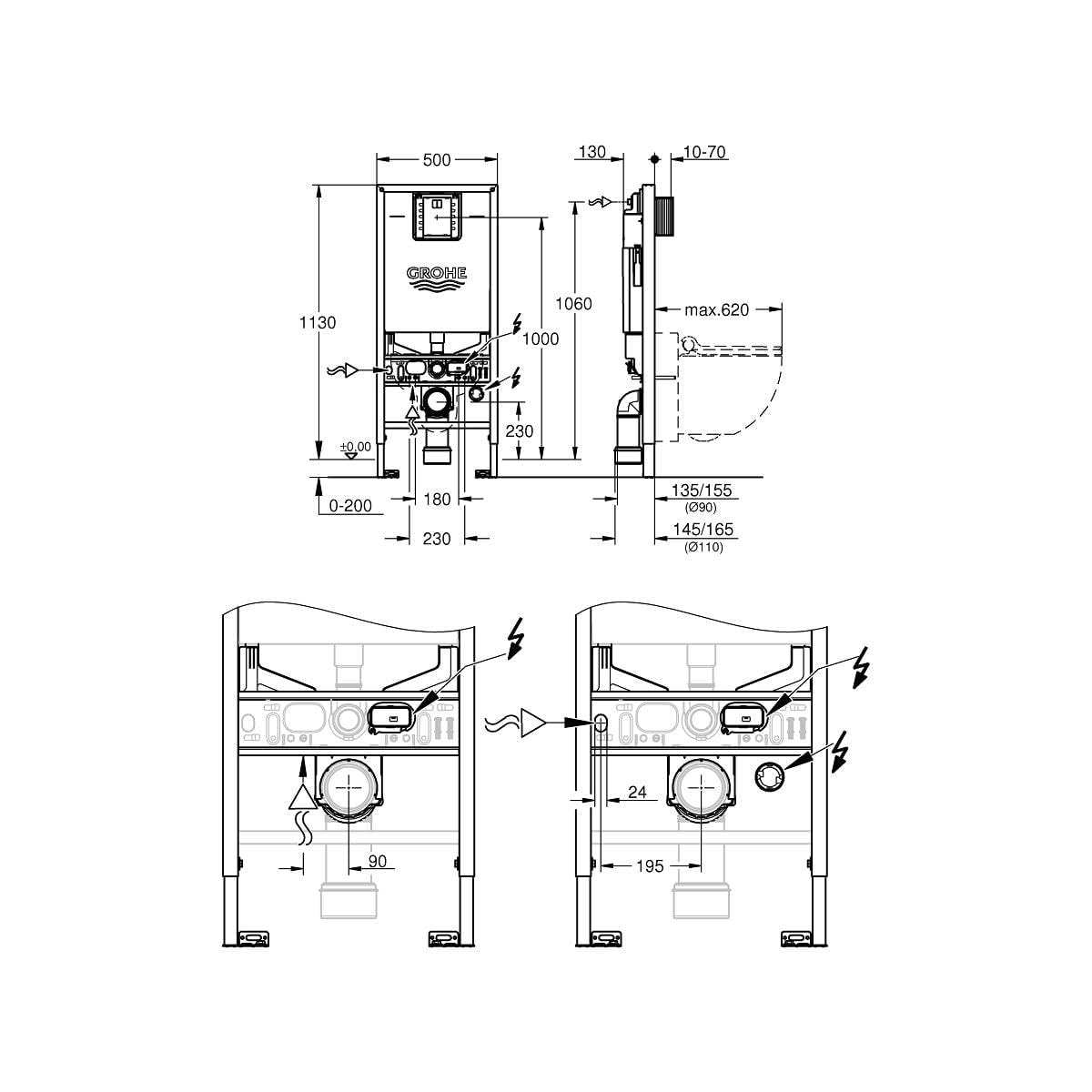 Grohe Rapid SLX - Cisterna empotrada - altura 1.13 m con toma de corriente integrada - Ideal para WC Rimless, Standard (Ref 39596000)