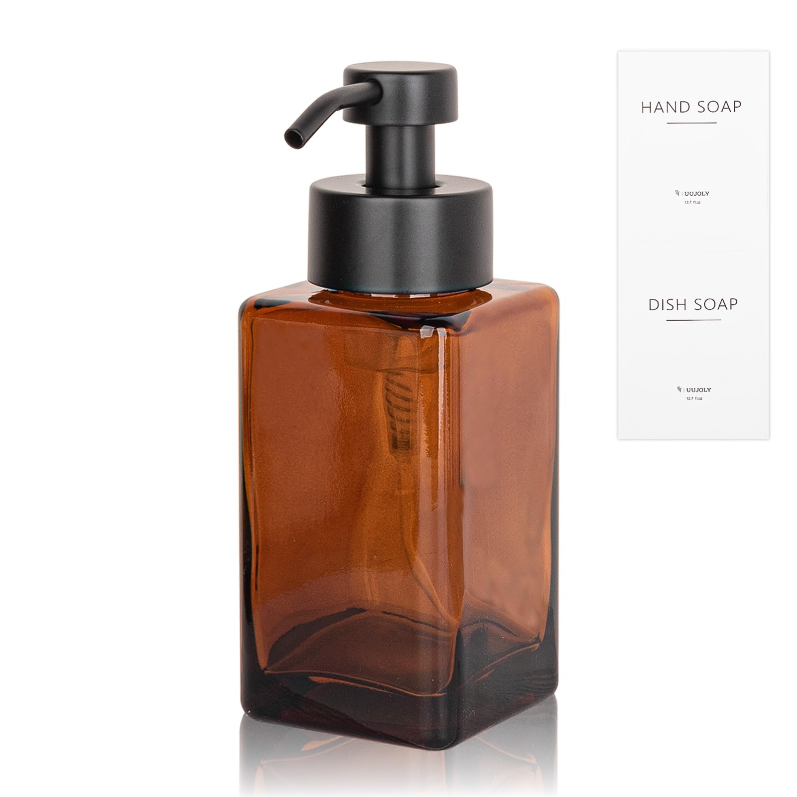 Dispensador de jabón espumoso con bomba de acero inoxidable, botellas de jabón líquido de vidrio recargables de 12 onzas para baño, fregadero de cocina, decoración del hogar