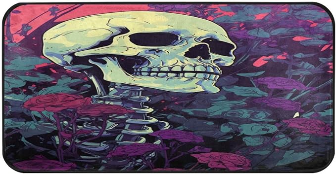 ALAZA Sugar Skull Flower Floral Non Slip Kitchen Floor Mat Kitchen Rug for Entryway Hallway Bathroom Living Room Bedroom 39 x 20 inches(1.7' x 3.3')